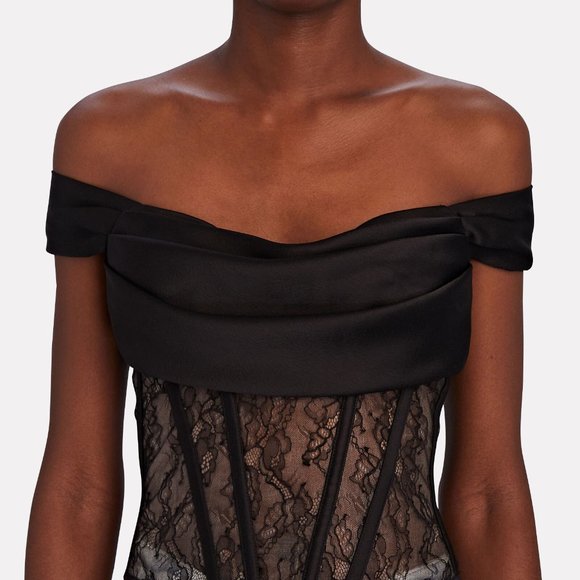 ROZIE CORSETS DRAPED SATIN-LACE BUSTIER TOP - Size 36 - Picture 3 of 5